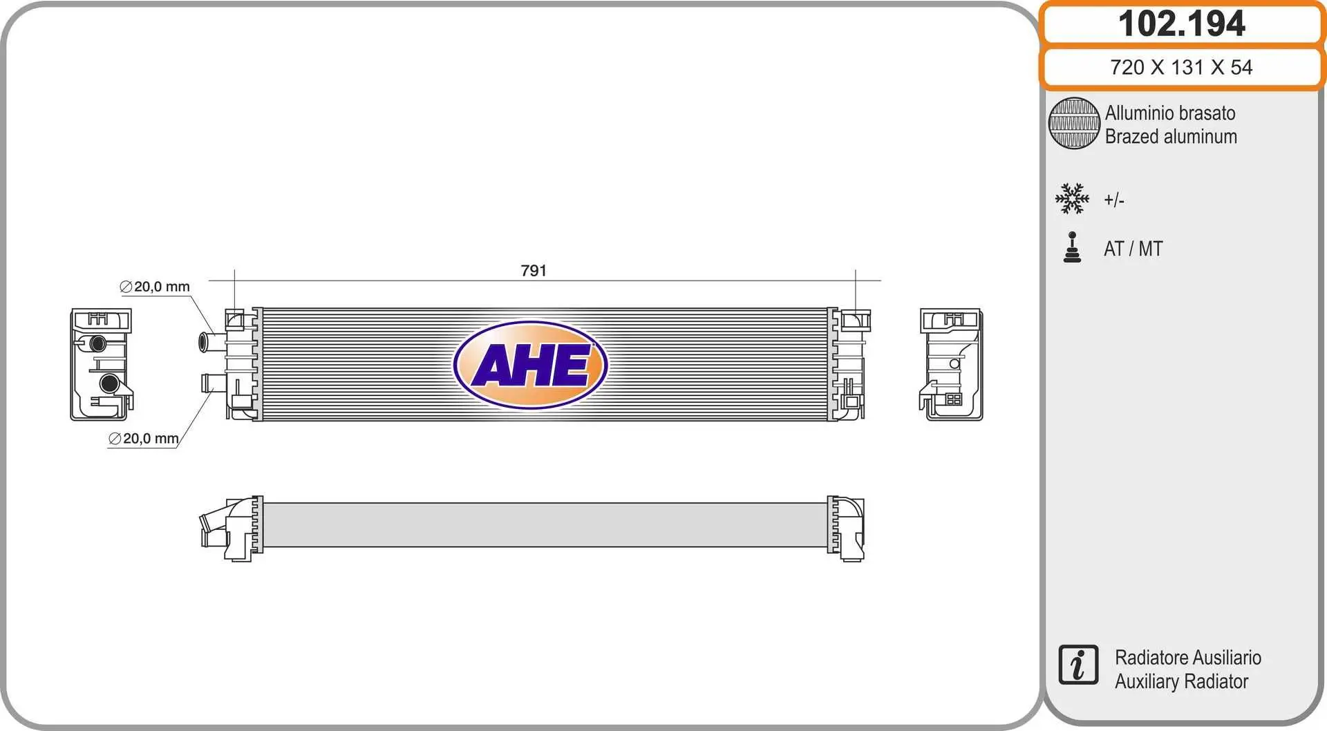 Radiateur, refroidissement du moteur AHE 102.194