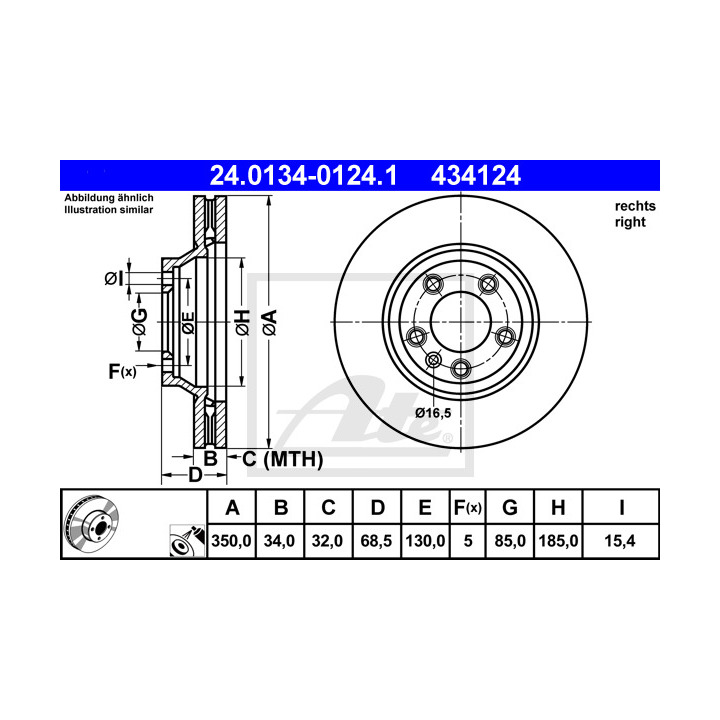 Jeu de 2 Disques de frein ATE 24.0134-0124.1