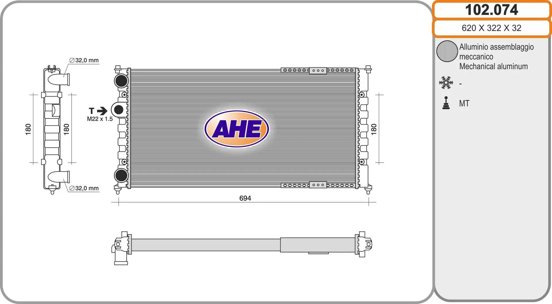 Radiateur, refroidissement du moteur AHE 102.074