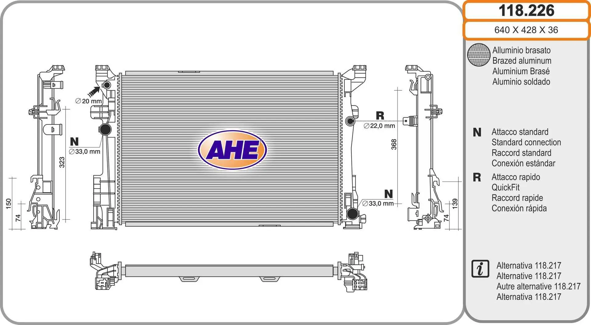 Radiateur, refroidissement du moteur AHE 118.226
