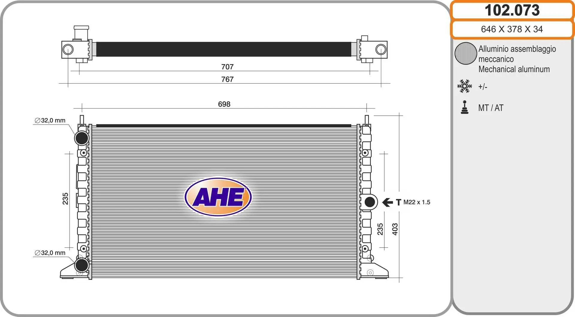 Radiateur, refroidissement du moteur AHE 102.073
