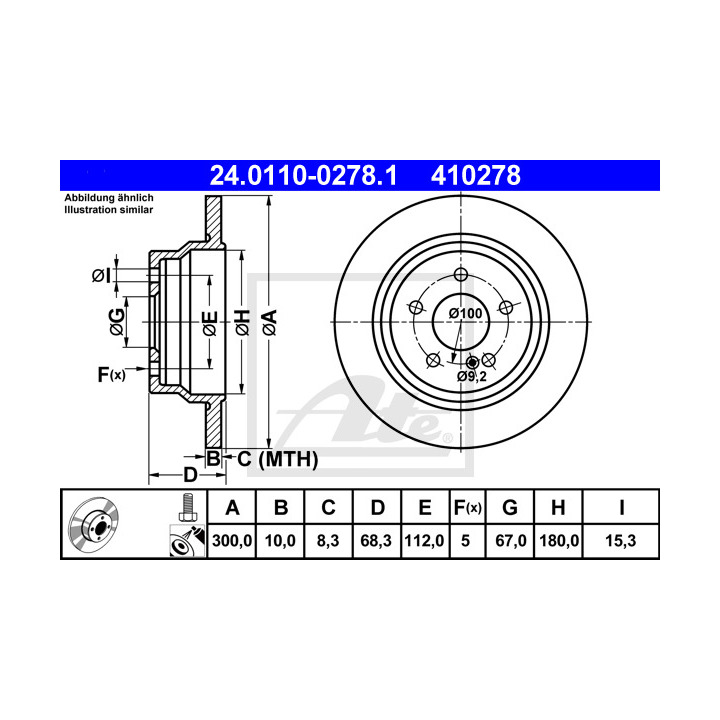 Jeu de 2 Disques de frein ATE 24.0110-0278.1