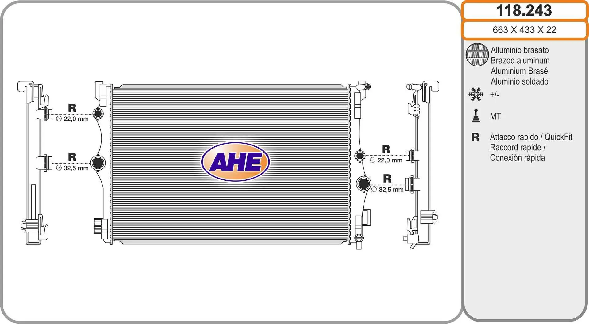 Radiateur, refroidissement du moteur AHE 118.243