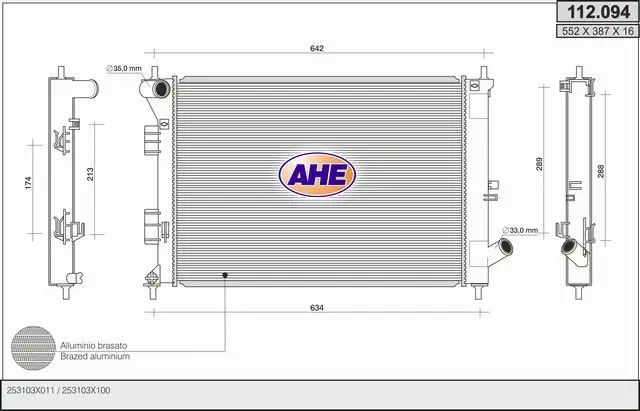 Radiateur, refroidissement du moteur AHE 112.094