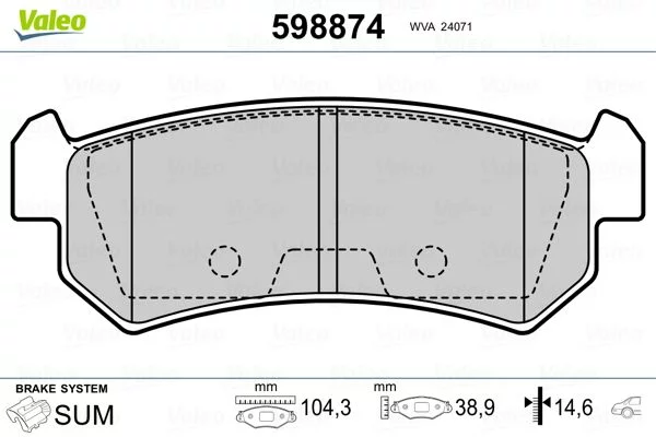 Kit de plaquettes de frein VALEO 598874