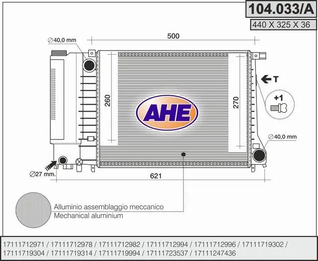 Radiateur, refroidissement du moteur AHE 104.033/A