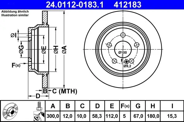 Jeu de 2 Disques de frein ATE 24.0112-0183.1