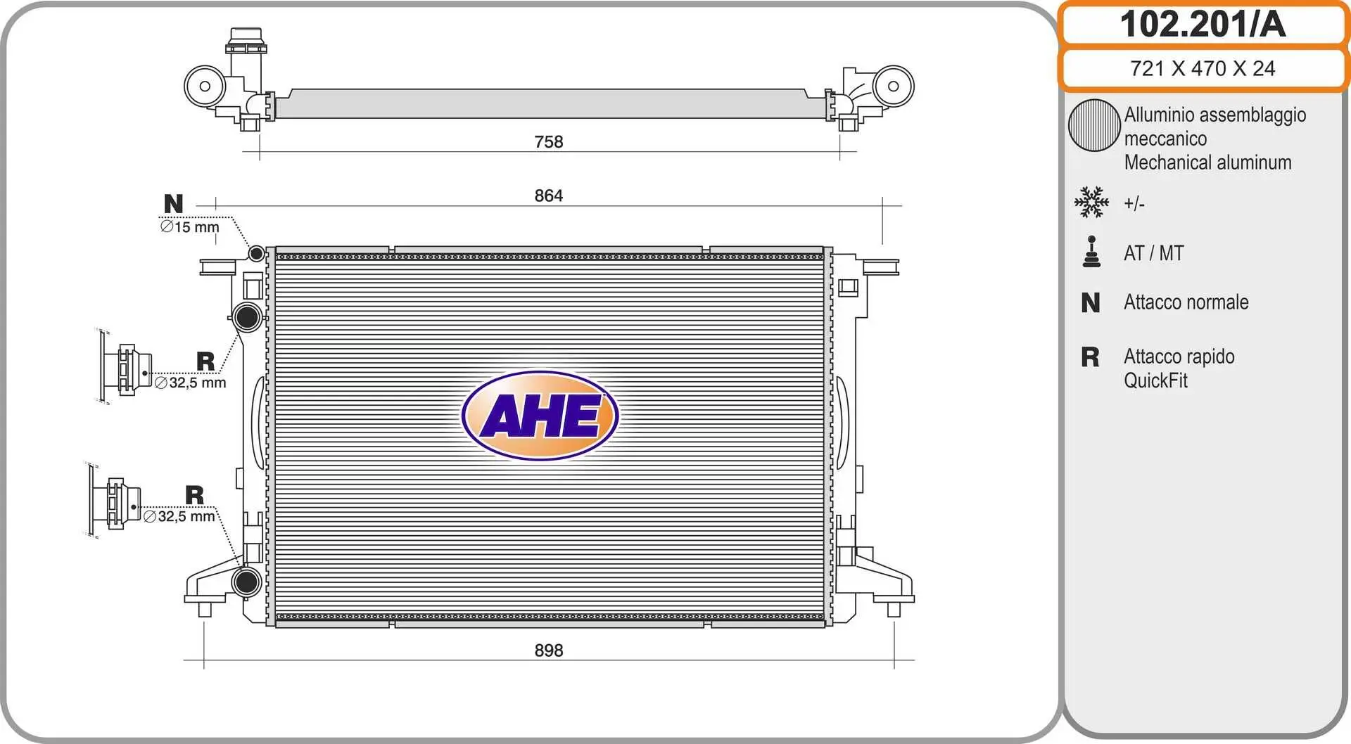 Radiateur, refroidissement du moteur AHE 102.201/A
