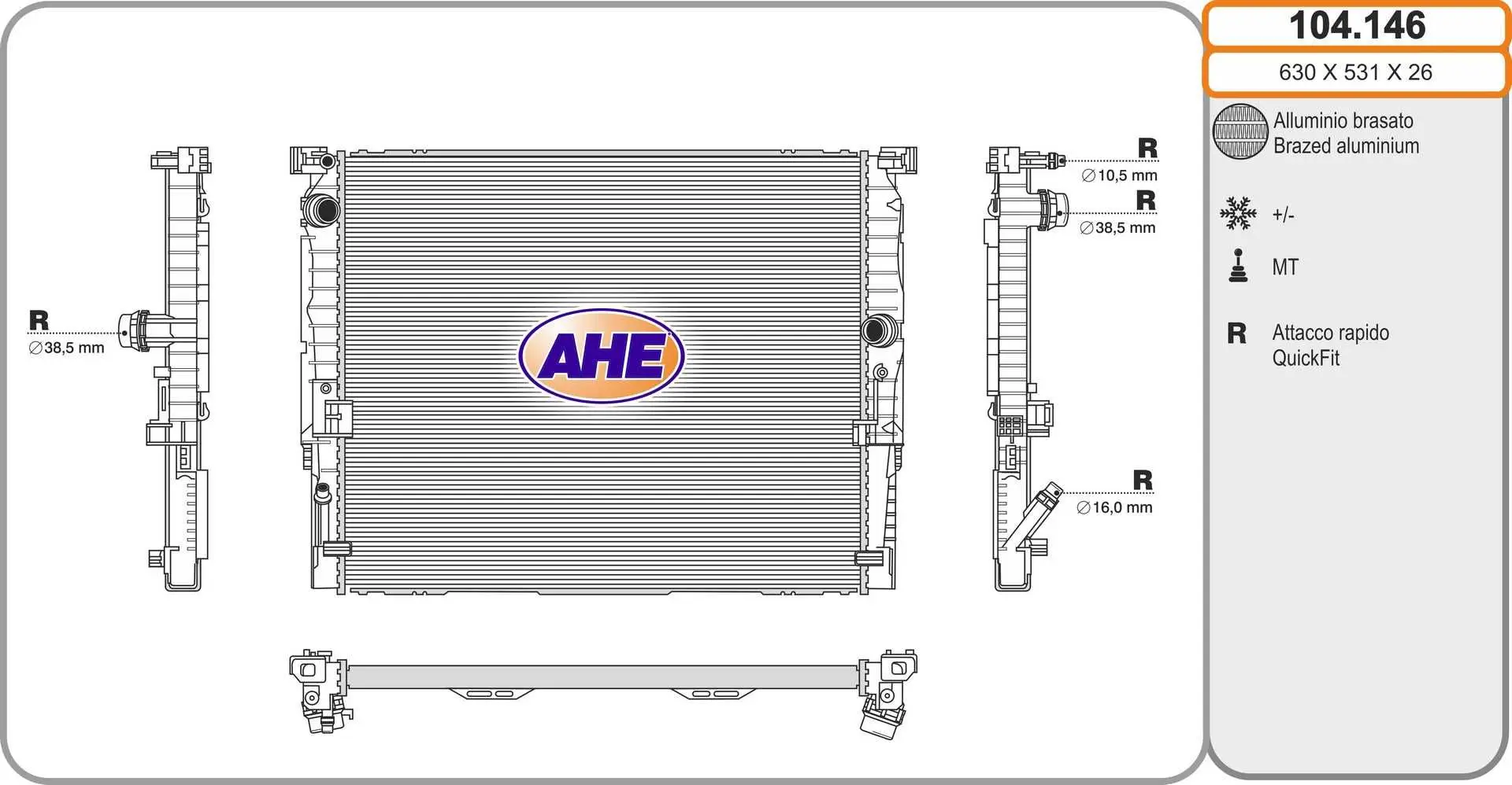 Radiateur, refroidissement du moteur AHE 104.146
