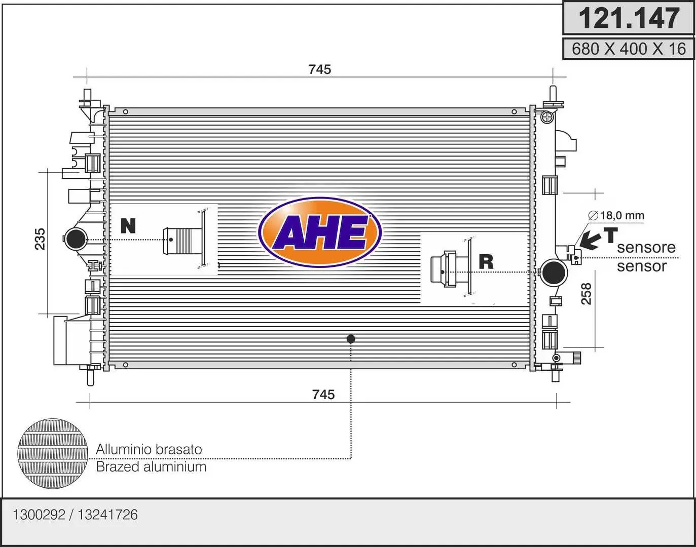 Radiateur, refroidissement du moteur AHE 121.147