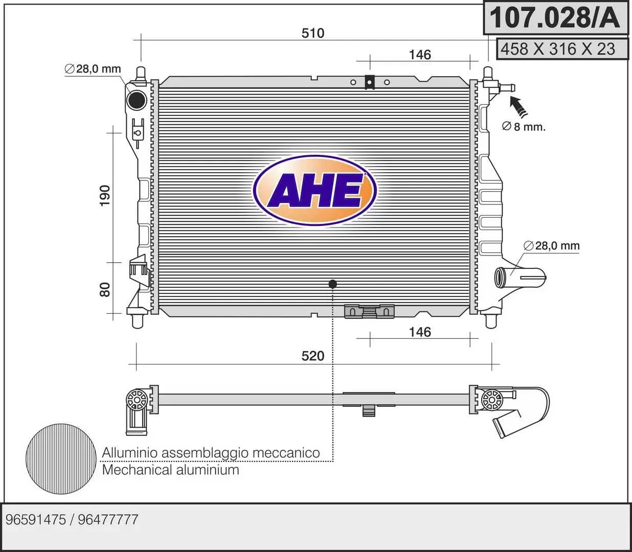 Radiateur, refroidissement du moteur AHE 107.028/A