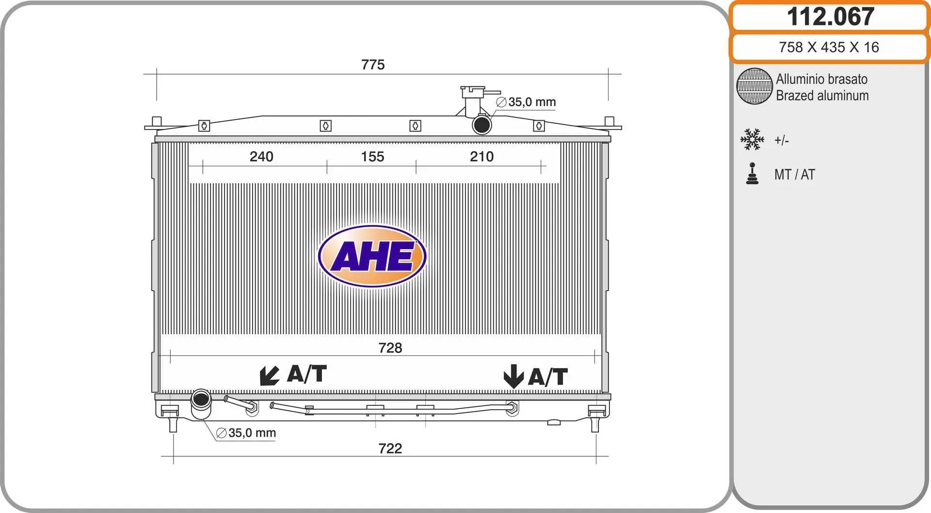 Radiateur, refroidissement du moteur AHE 112.067